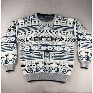 Expressions Vintage 90s Geometric Abstract Chunky Knit Sweater Mens Large